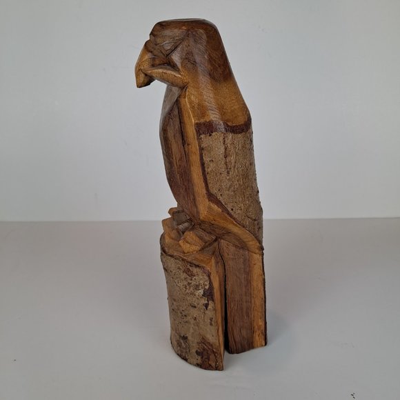 Hand-Carved Wooden Rustic Eagle Figurine 10.25" Tall - Picture 3 of 7